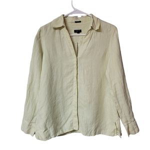 Talbots Petites Women Pure Irish Linen Yellow Green Button Up Top